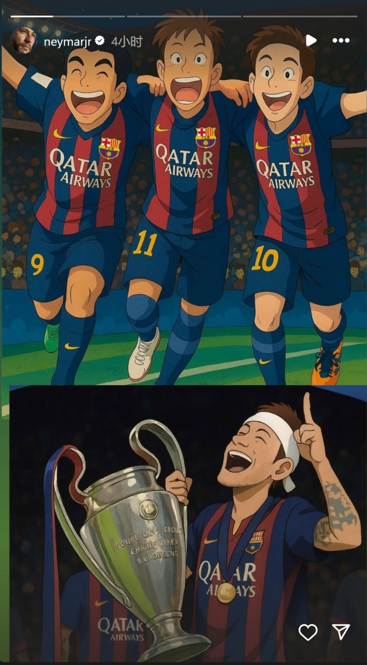 永恒的回憶！內馬爾社媒曬巴薩時期MSN漫畫圖片