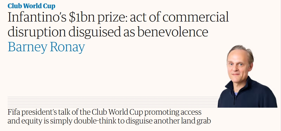 總獎金10億刀?記者抨擊世俱杯：扭曲各國聯賽生態；破壞財政規則