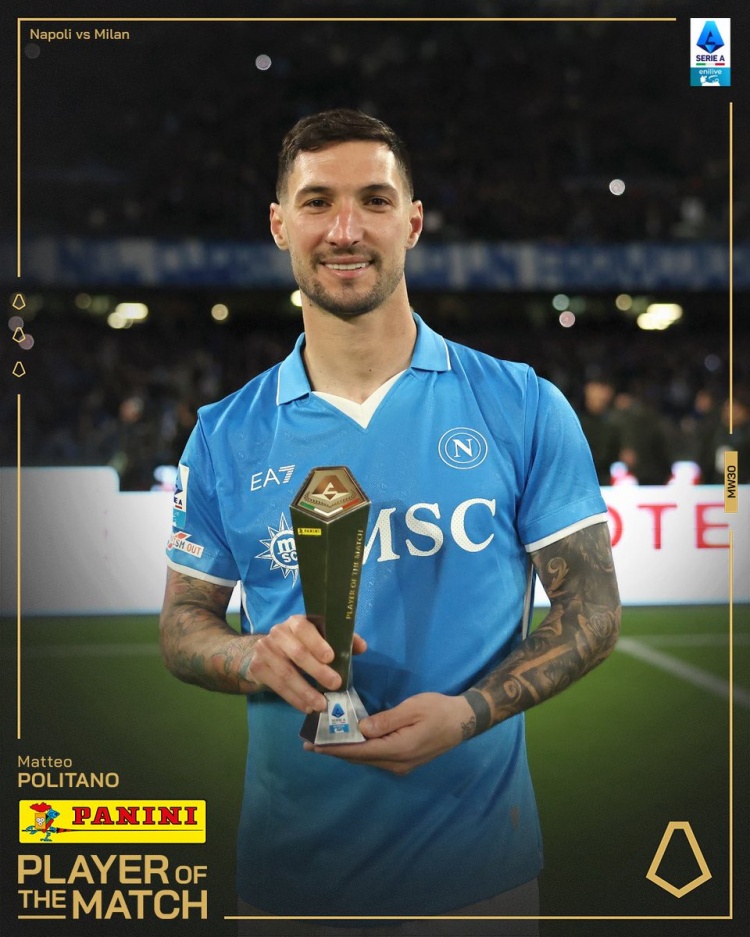 閃擊米蘭！官方：波利塔諾當選那不勒斯2-1米蘭全場最佳球員